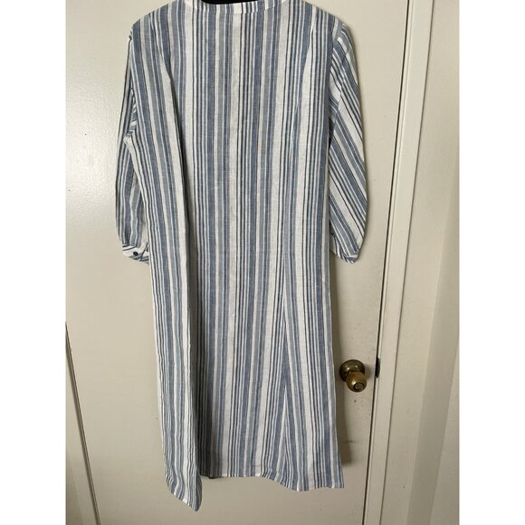 W by WORTH WOMENS Full length Blue White Striped Linen TUNIC V-NECK Size M - Picture 7 of 10